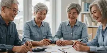 Group of seniors happily reviewing financial plans for increased Social Security benefits.