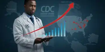 Medical professional analyzing CDC health threat data on a tablet