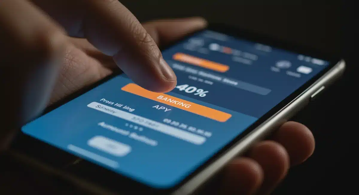 Smartphone screen showing a banking app with high APY and growing balance.