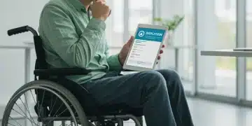 Disabled person reviewing disability benefits application on tablet