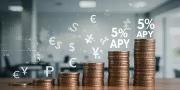 Illustration of growing savings with coins and digital symbols, representing high-yield savings accounts.