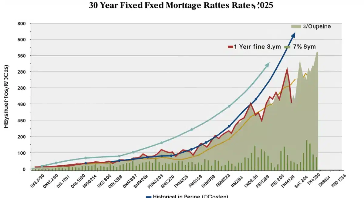 Historical and projected 30-year fixed mortgage rates chart with 7% mark