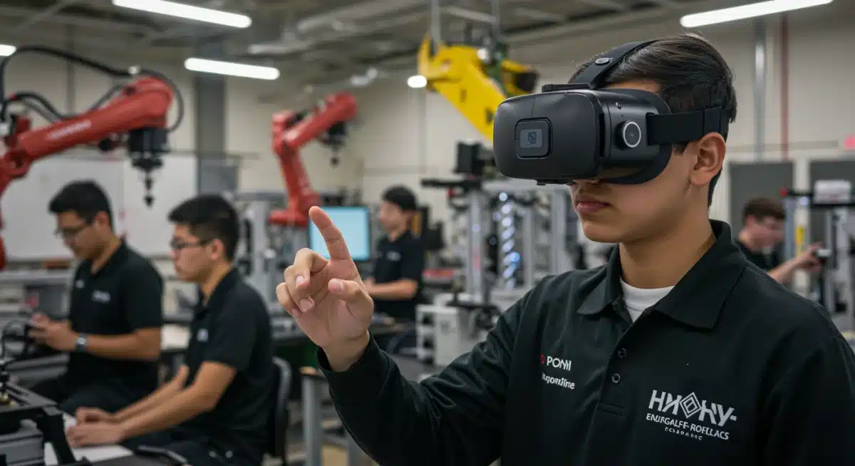 Student using virtual reality for vocational skill development.