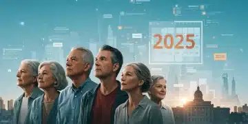 People learning about federal benefits programs for 2025 with calendar and government icons.