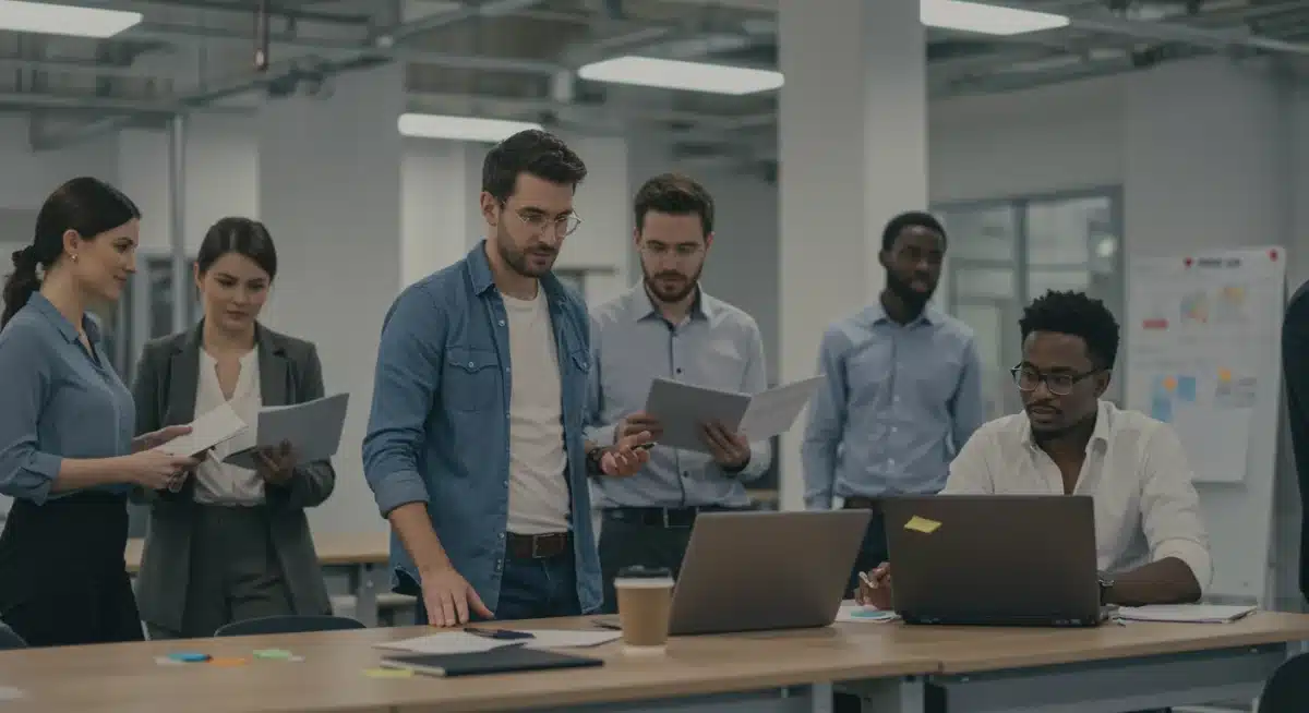 Diverse professionals collaborating in a modern office setting
