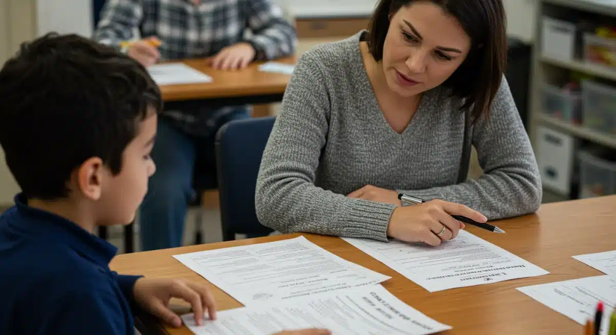 Parent and child reviewing Individualized Education Program documents
