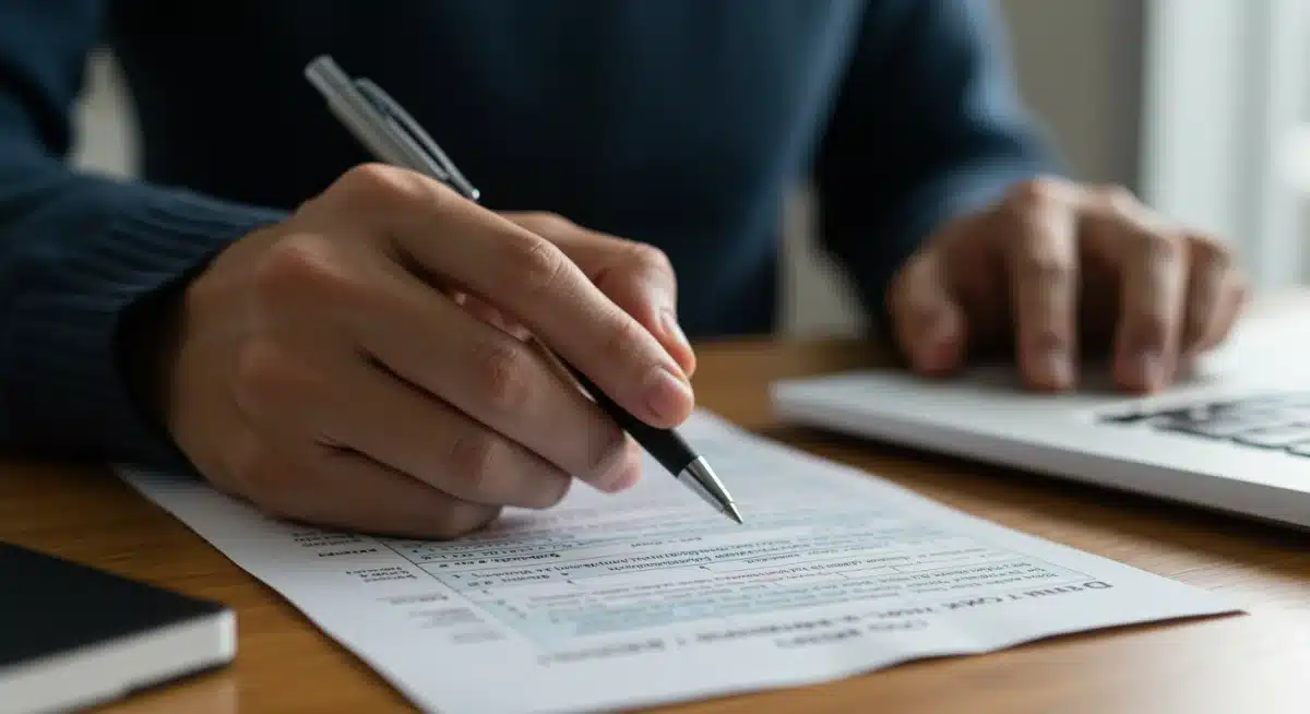 Hand calculating Child Tax Credit benefits on a tax form