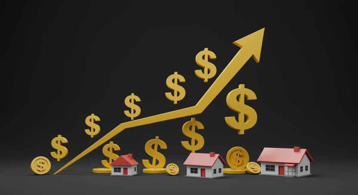 Financial growth curve with rising arrow and retirement symbols