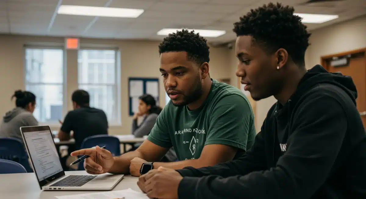Mentor guiding student through college application process