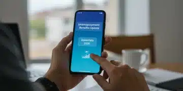 Hands holding smartphone with 2026 unemployment benefits update notification