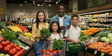 Family using EBT card for groceries, symbolizing food assistance