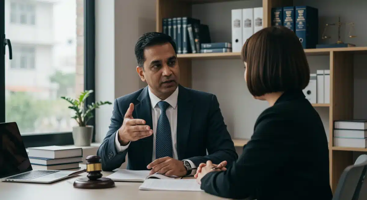 Lawyer explaining worker's compensation laws to a client.