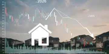 Graphic illustrating a potential 6% housing market price correction in 2026 with charts and a house icon.