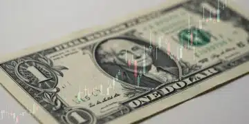 Federal Reserve building with a digital overlay of economic charts and arrows indicating growth and decline, symbolizing policy impact on the US economy.