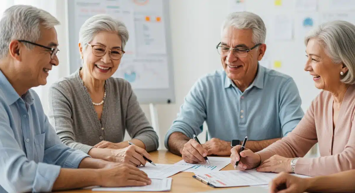 Diverse group of seniors discussing retirement financial planning