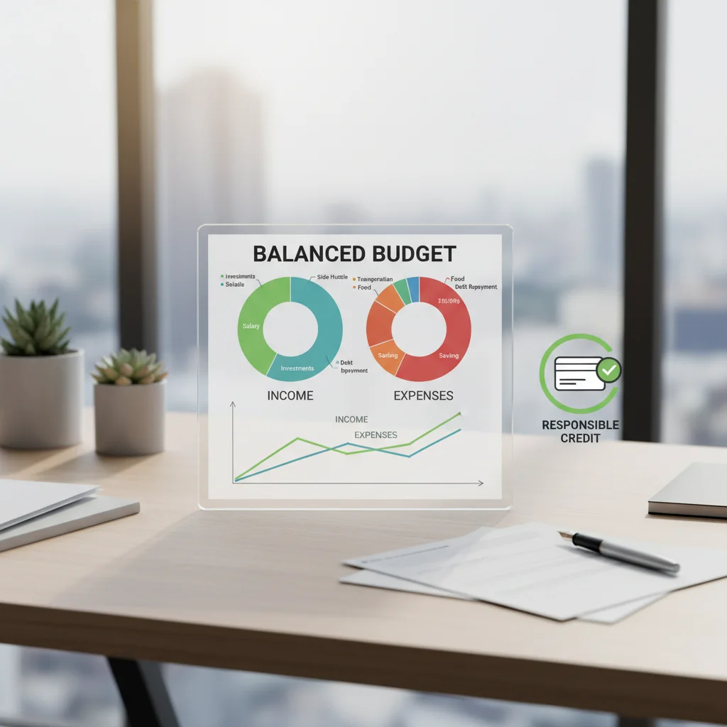 Budget planning sheet with credit card icon indicating financial responsibility