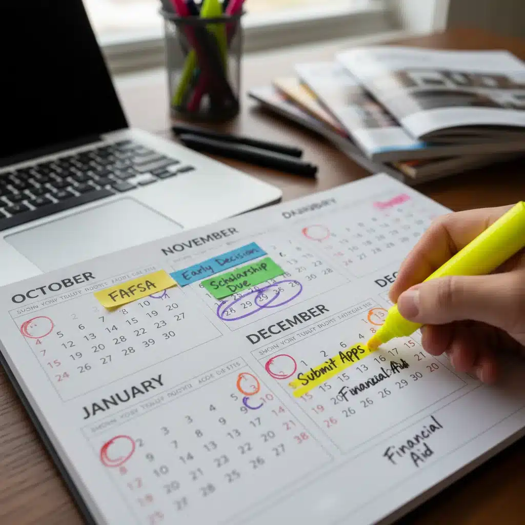 Calendar highlighting important 2026 college application and financial aid deadlines.