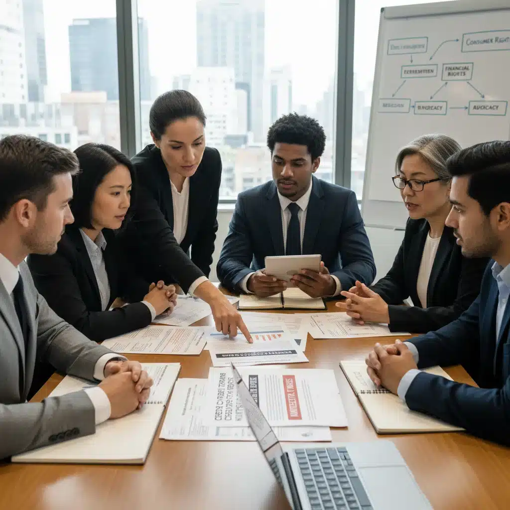 Group of consumers reviewing credit card terms and new regulations