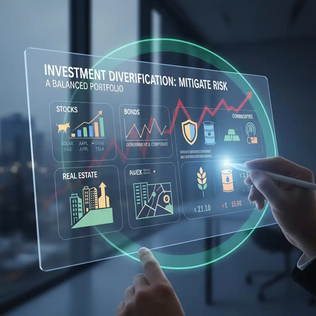 Diversified investment portfolio on screen for recession protection