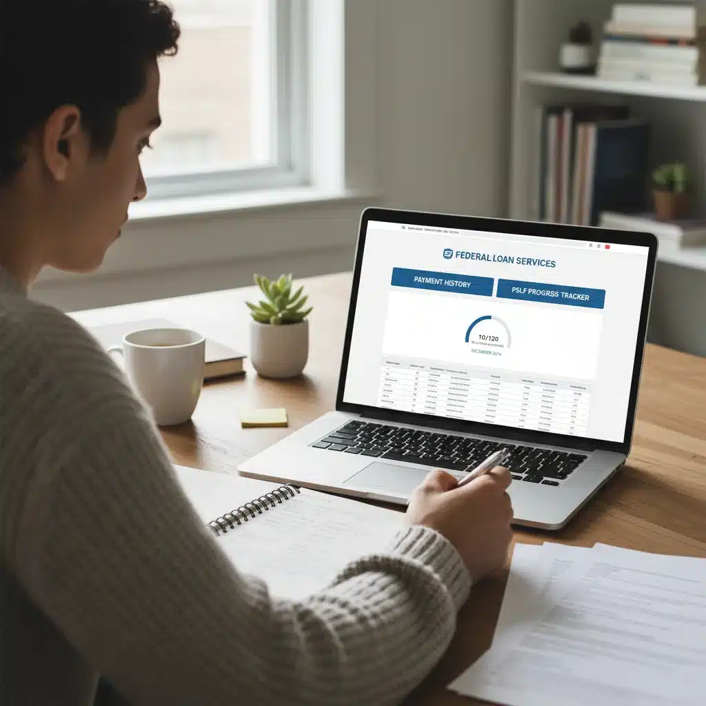 Person reviewing student loan payment history and PSLF tracker online.