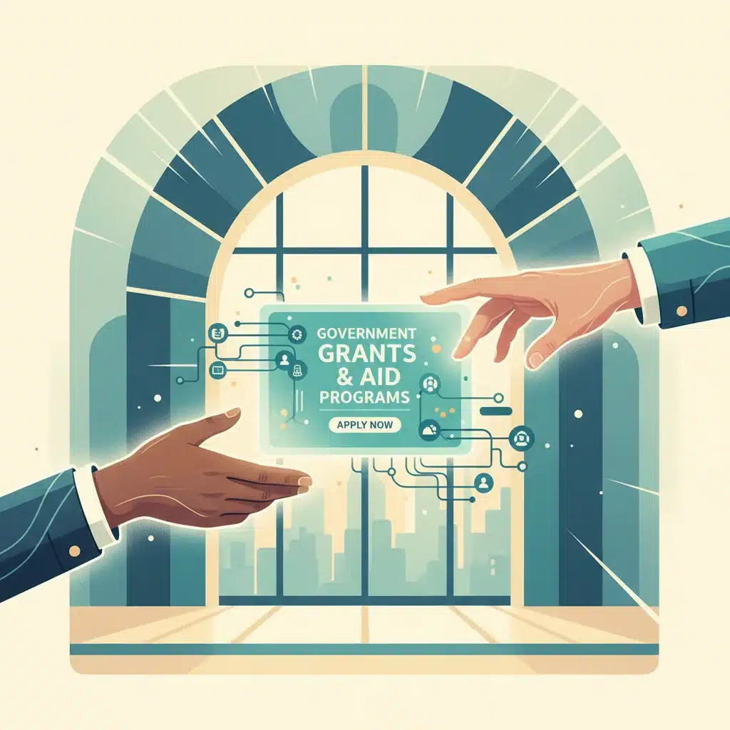 People accessing information and applying for federal aid programs and grants.