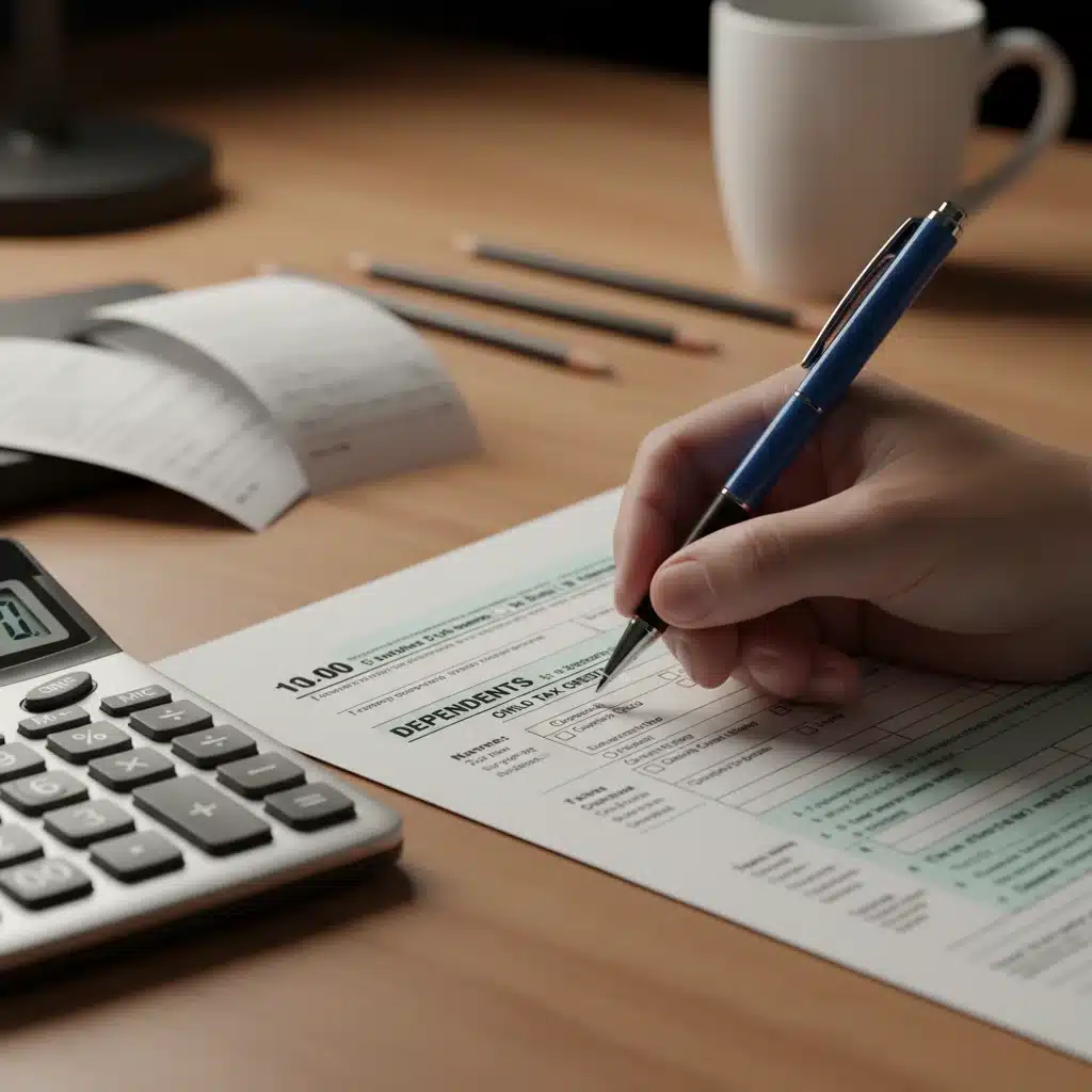 Person filling out tax form for child tax credit