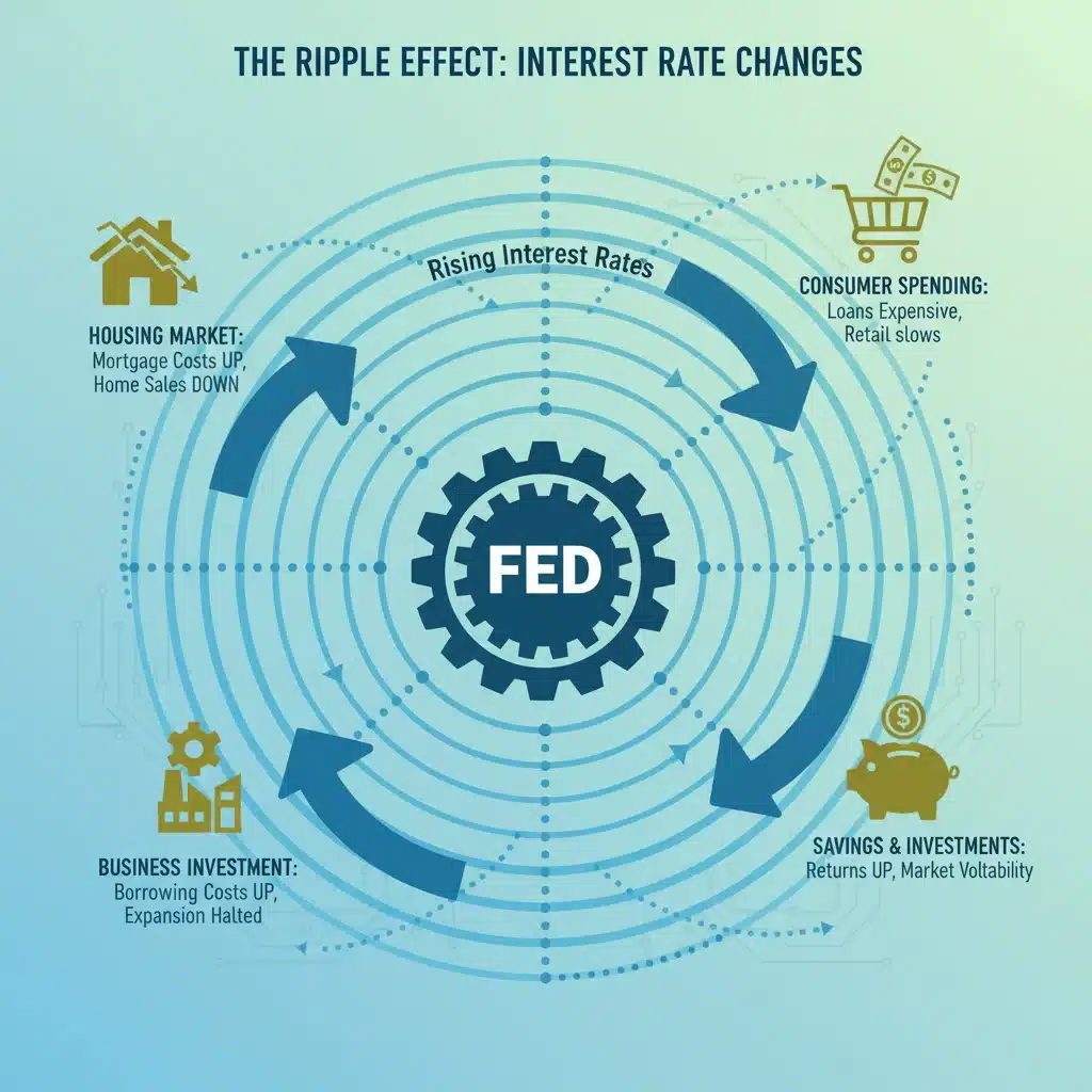 Ripple effect of interest rate changes on the US economy.