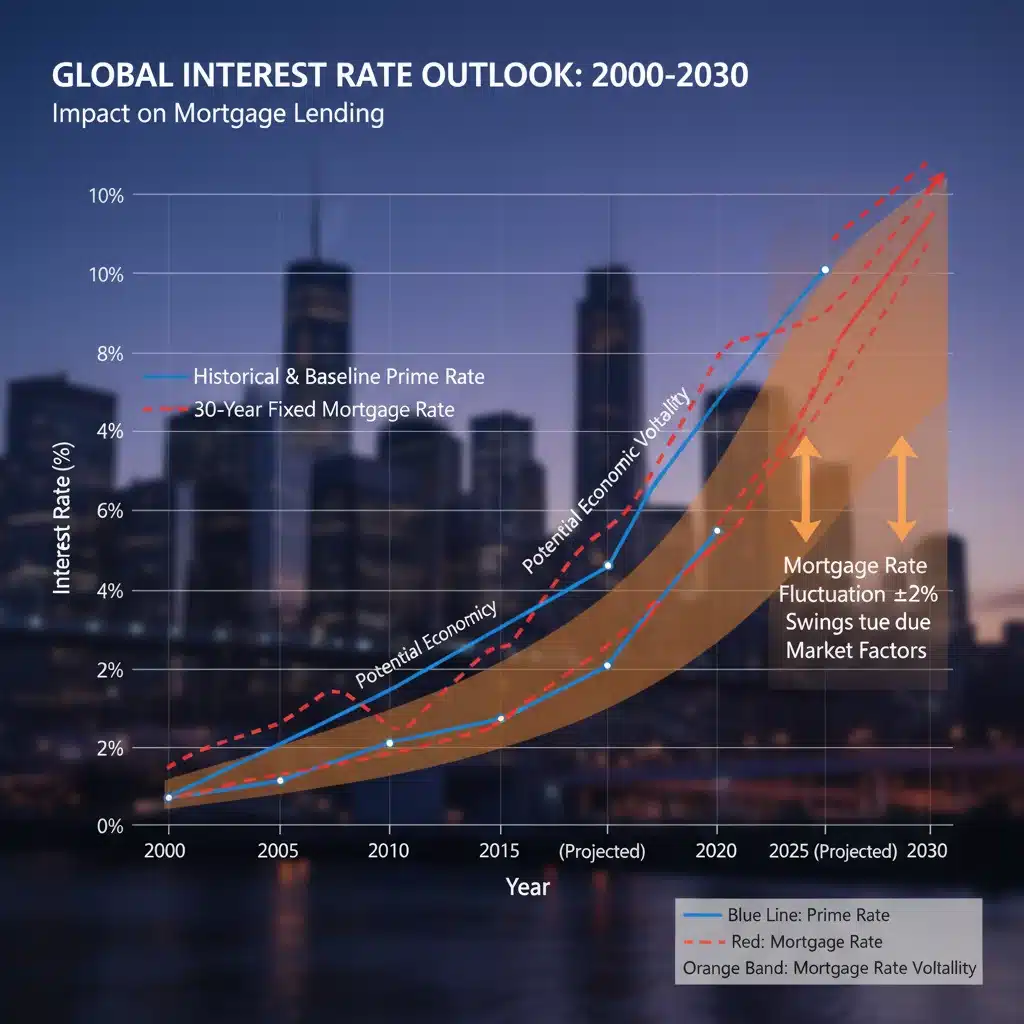 Chart illustrating historical and projected interest rate trends impacting mortgage rates.
