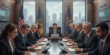 Legislators reviewing federal budget documents for Fiscal Year 2027, highlighting the gravity of upcoming key votes.