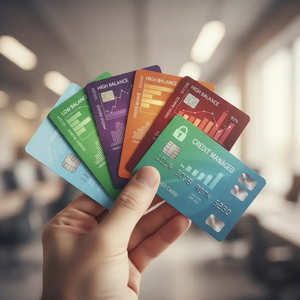 Multiple credit cards in a hand, representing varying credit utilization ratios and the strategy of keeping balances low for credit score optimization.